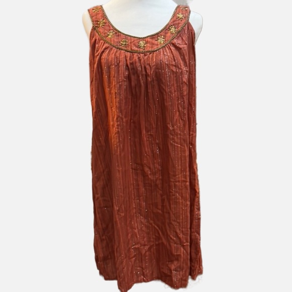 Chaudry Dresses & Skirts - Anthropologie Chaudry Rust burnt orange beaded sleeveless boho dress